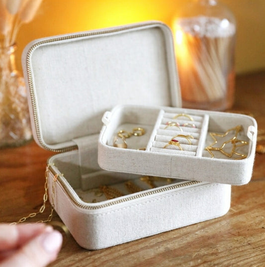 Natural Linen Jewellery Case Rectangular