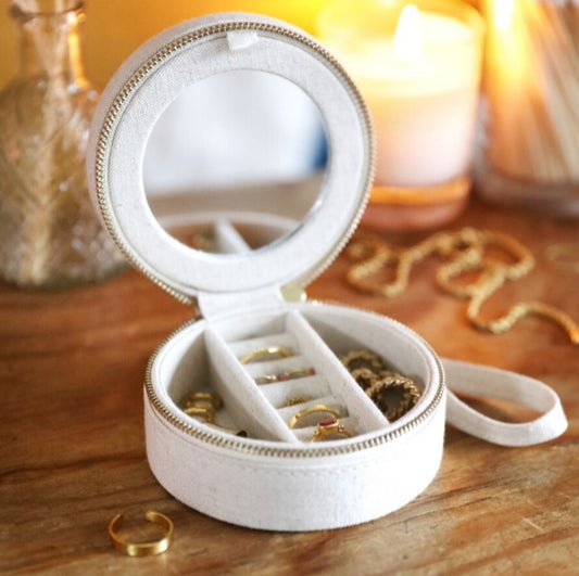 Natural Linen Round Jewellery Case