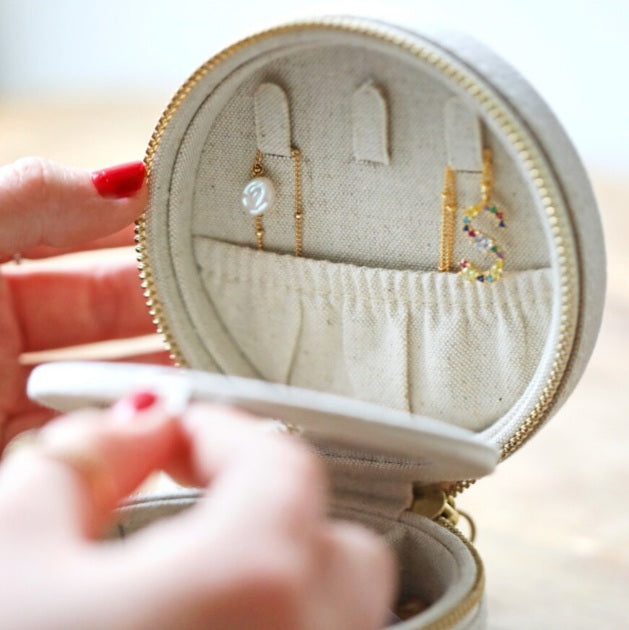 Natural Linen Round Jewellery Case